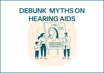 Vector image showing an audiologist explaining how hearing aids with bluetooth work