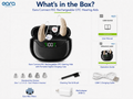 Eara Connect RIC Rechargeable OTC Hearing Aids product box contents infographic on a white background, showing the black charging case with two beige hearing aids, user guide, operation guide, ear domes, cleaning tool, USB-C cable, and wall adapter.