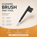 Eara hearing Cleaning brush and tool for hearing aid care with text on a beige background