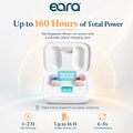 Eara Clear ITC Hearing Aids in portable Charger, and display is showing how portable recharging can work. 
