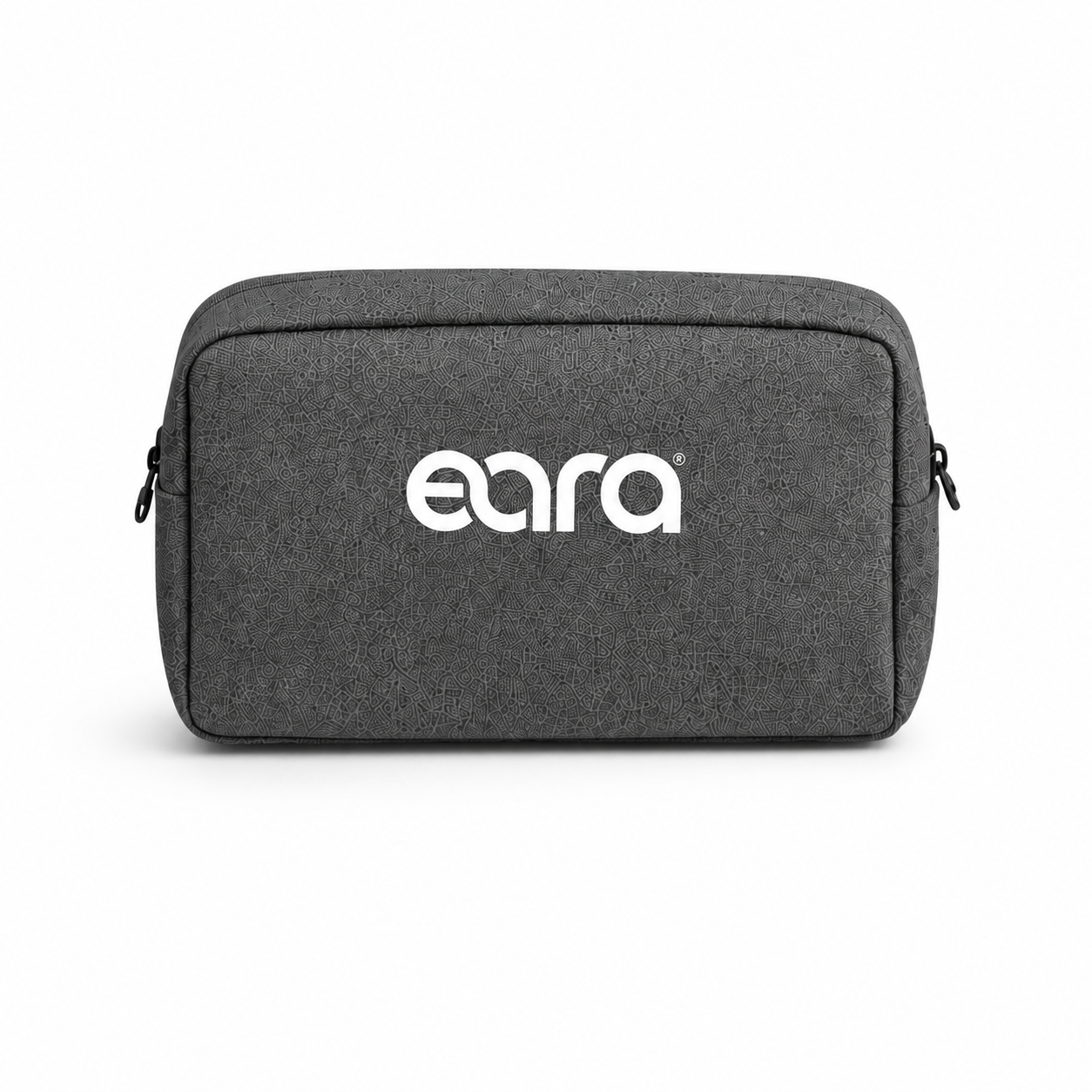 Gray pouch with 'eara' logo on a white background