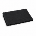 Black rectangular fabric swatch on a white background
