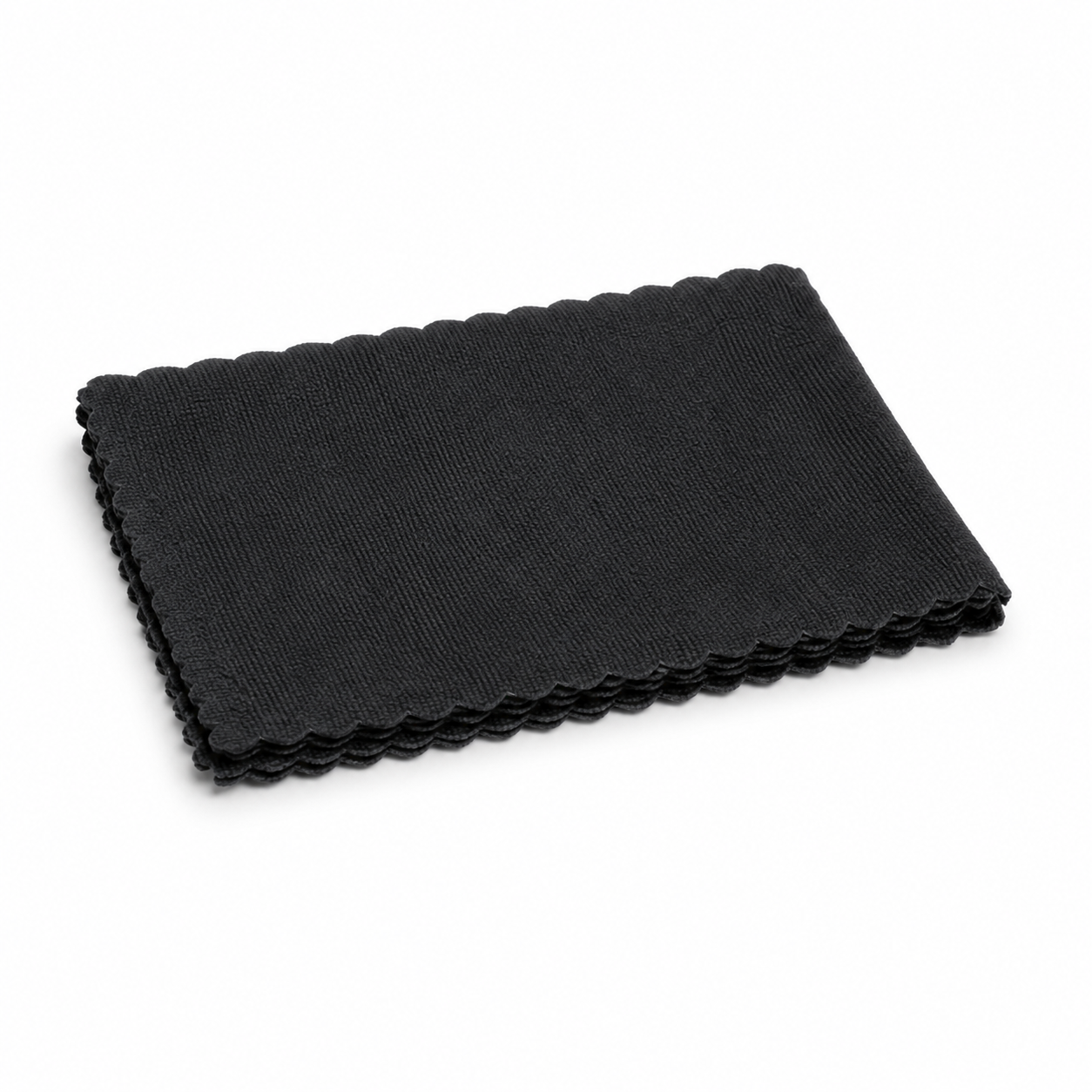 Black rectangular fabric swatch on a white background