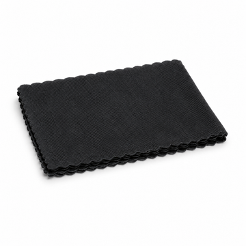 Black rectangular fabric swatch on a white background