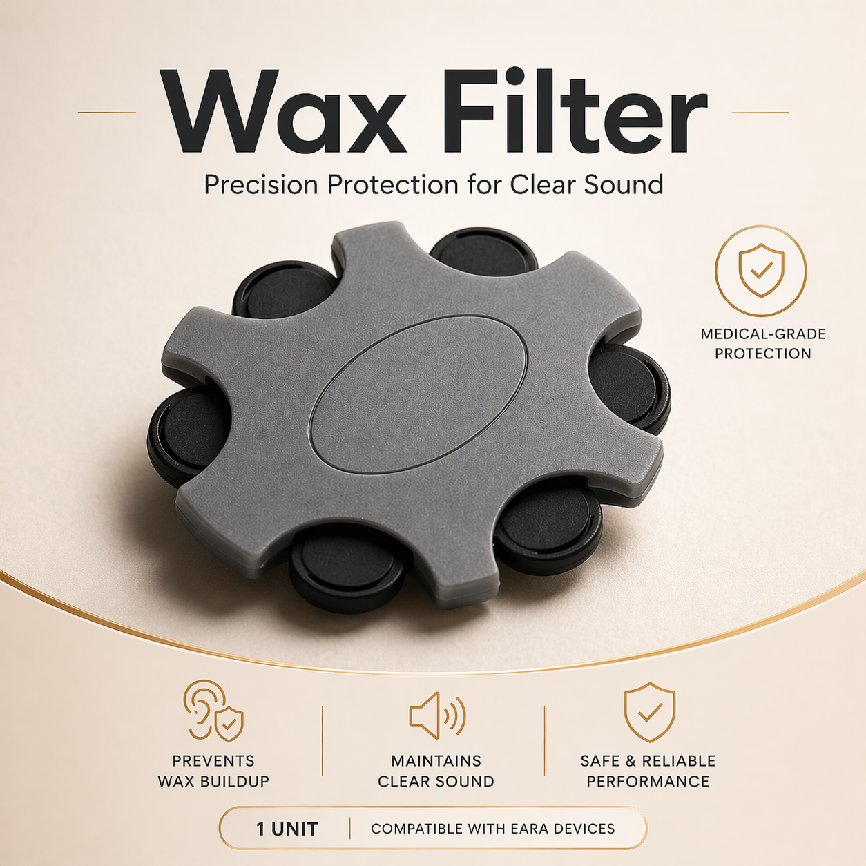 Eara Wax filter with text on a beige background.