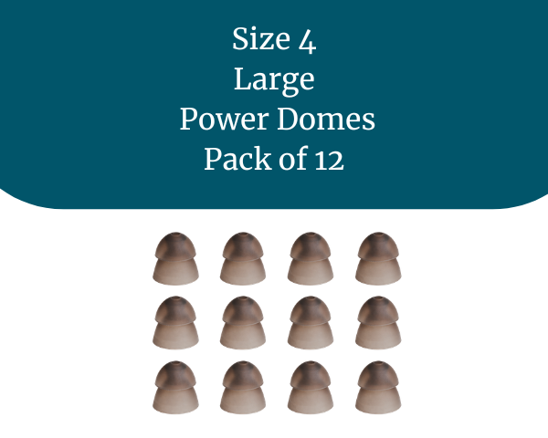Pack of 12 large power domes with text indicating size 4 for Eara hearing aids.