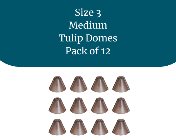 Pack of 12 medium tulip domes with a blue label indicating size 3.