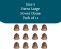 Pack of 12 extra large power dome domes on a white background with text indicating size and quantity.