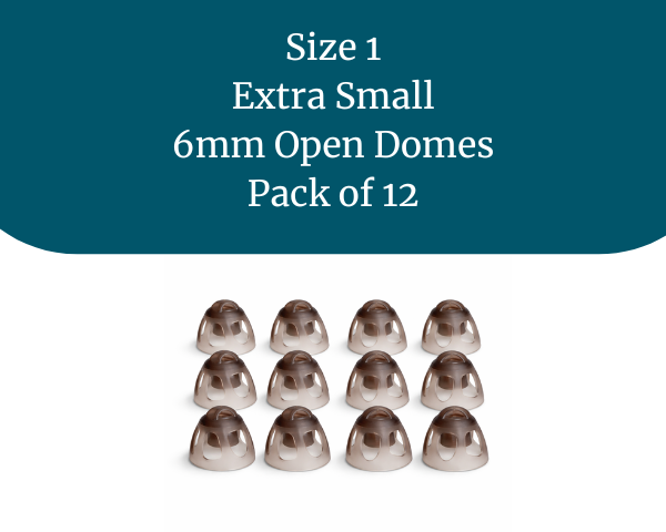 Eara 6mm open hearing aid domes 12 pack compatible with Phonak, Oticon, Starkey, ReSound, Widex, Unitron, Bernafon, Jabra, Audien, Elehear, and HA FIT APP hearing aids for comfortable fit, improved airflow, and clear everyday hearing performance.