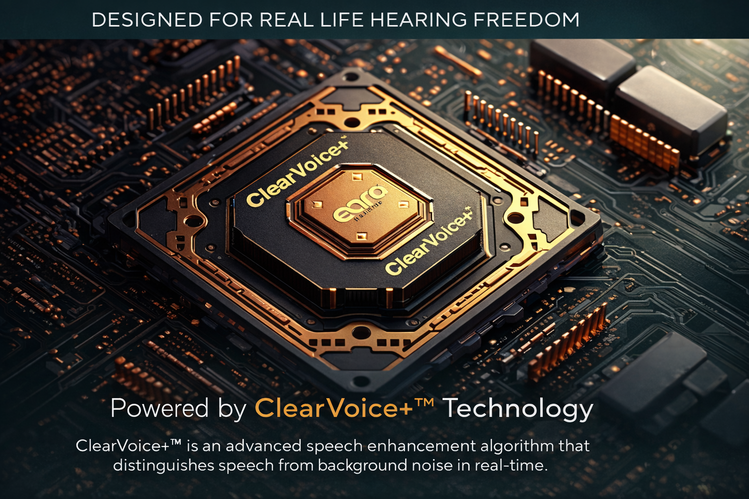 Eara ClearVoice+ hearing aid technology designed for speech enhancement and background noise reduction