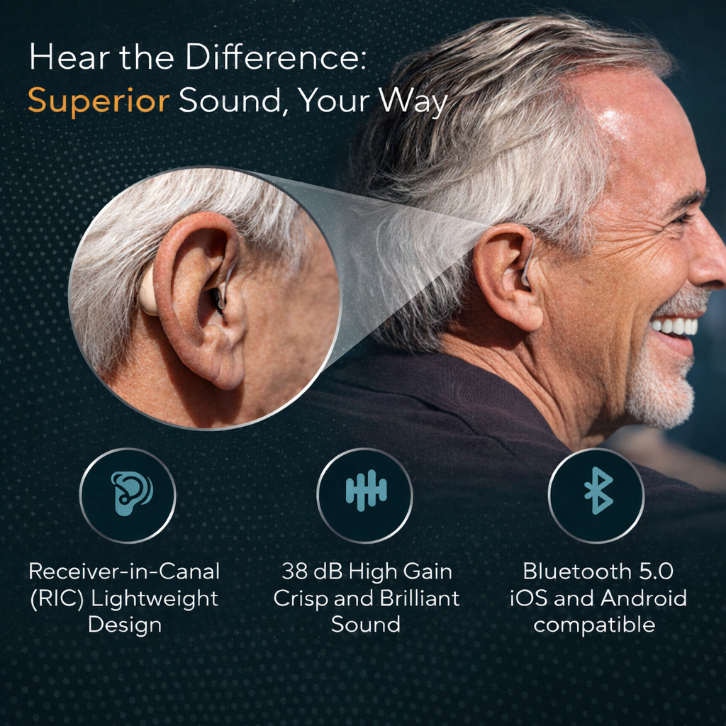 Eara Explore Li+ Bluetooth rechargeable OTC hearing aids with lightweight receiver-in-canal design for adults and seniors