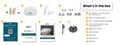 Image showcasing the contents of the Explore Li+ Hearing Aids package, including the hearing aids, charging case, USB charging cable, ear domes, cleaning tools, and user guide.